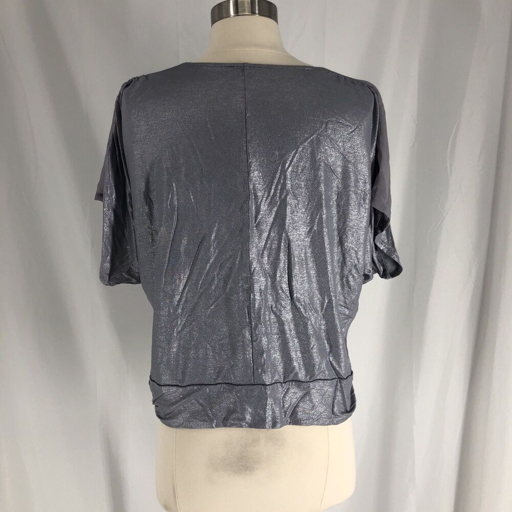 Women's Silver Metallic Short Sleeve Blouse Shirt Size M Express